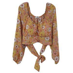 Madden Womens Crop Top Shirt Size XXL Floral Orange Pink Yellow Fairy Boho